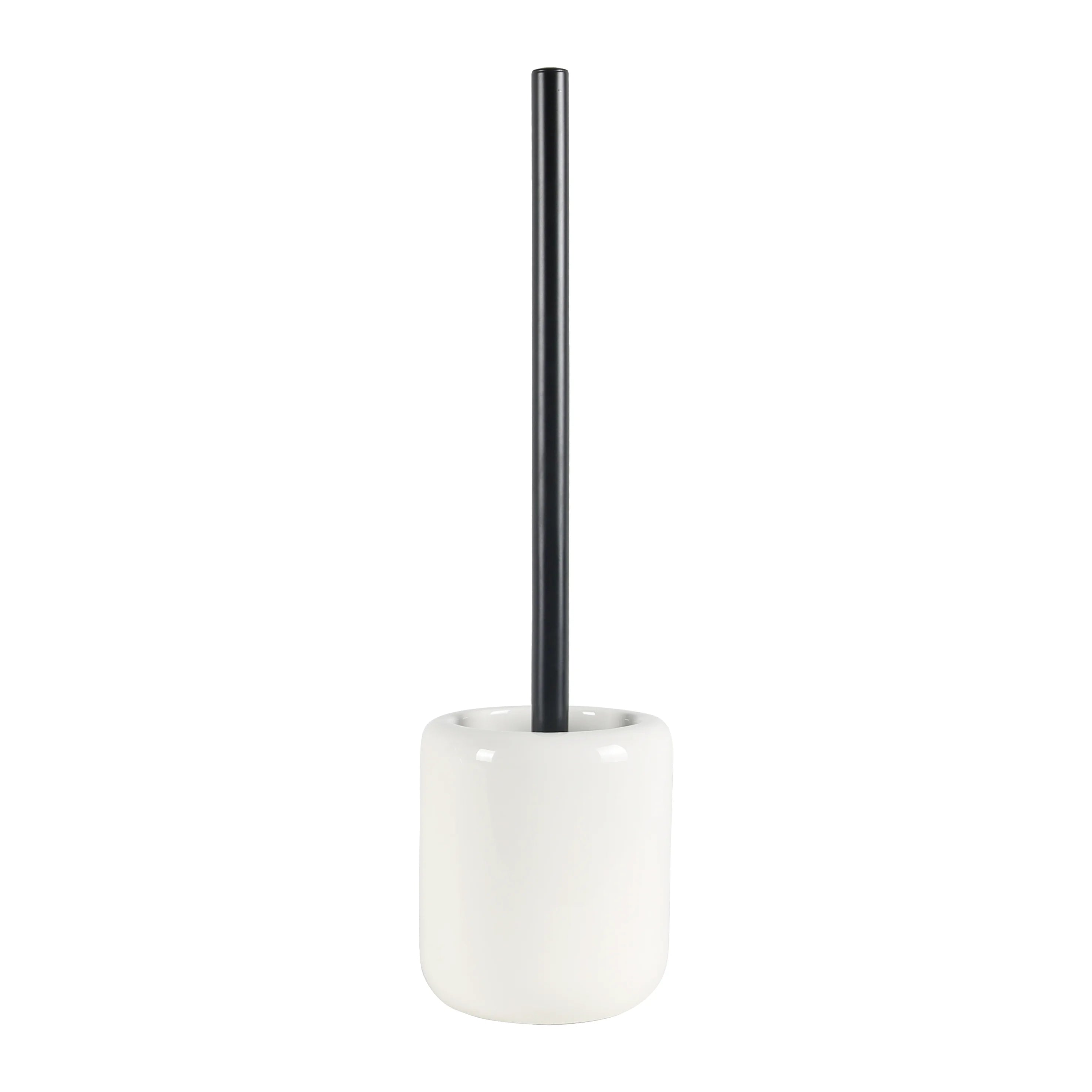 Glossy White Ceramic Toilet Brush Holder with Black Handle | Ceramic-25-0649