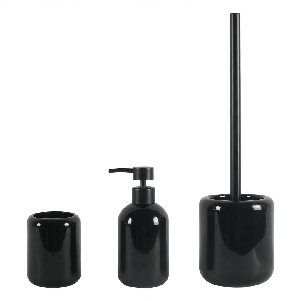 Glossy Black Ceramic Bathroom Bundle — 3-Piece Set | Ceramic-25-0650