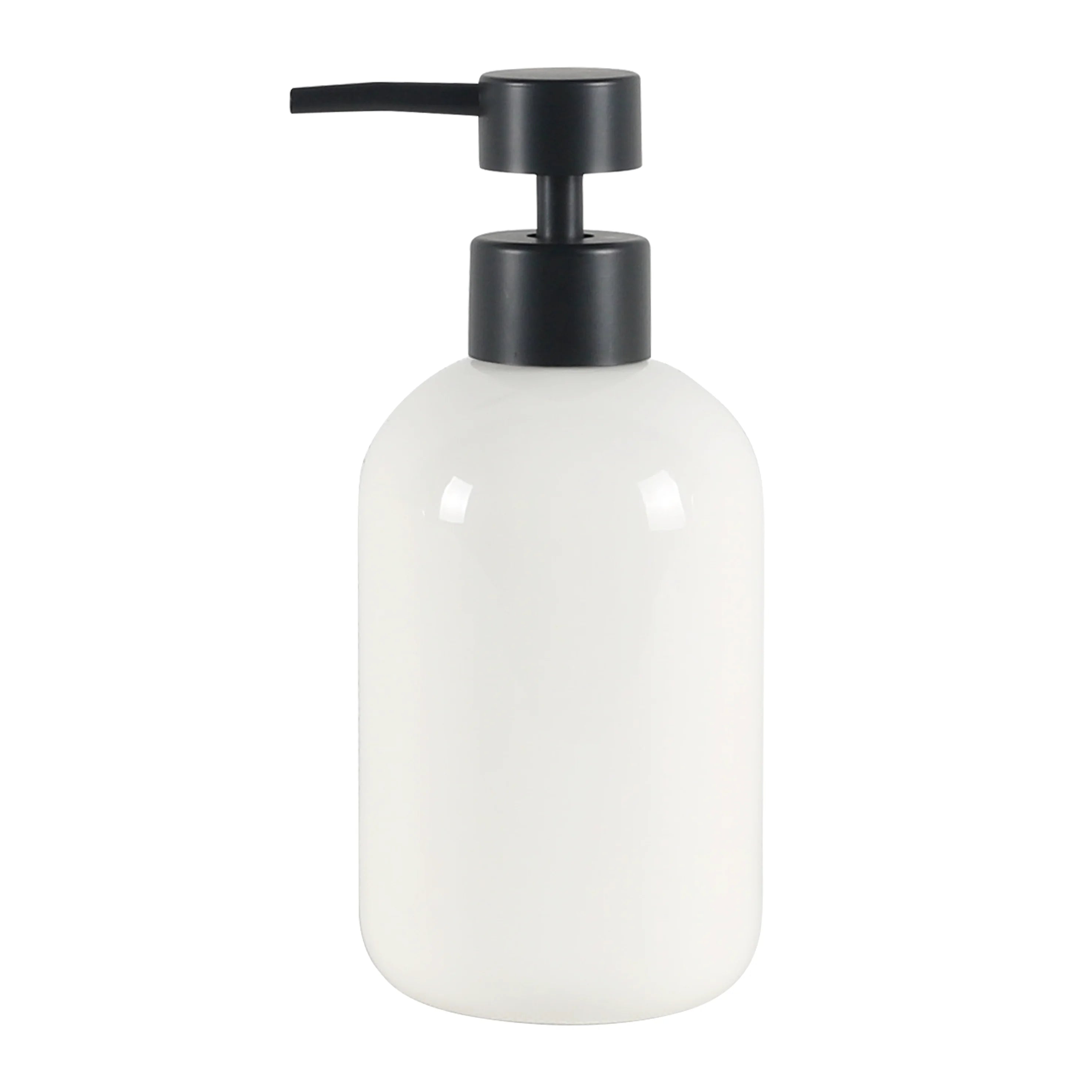 Glossy White Ceramic Lotion Dispenser with Black Pump | Ceramic-25-0649