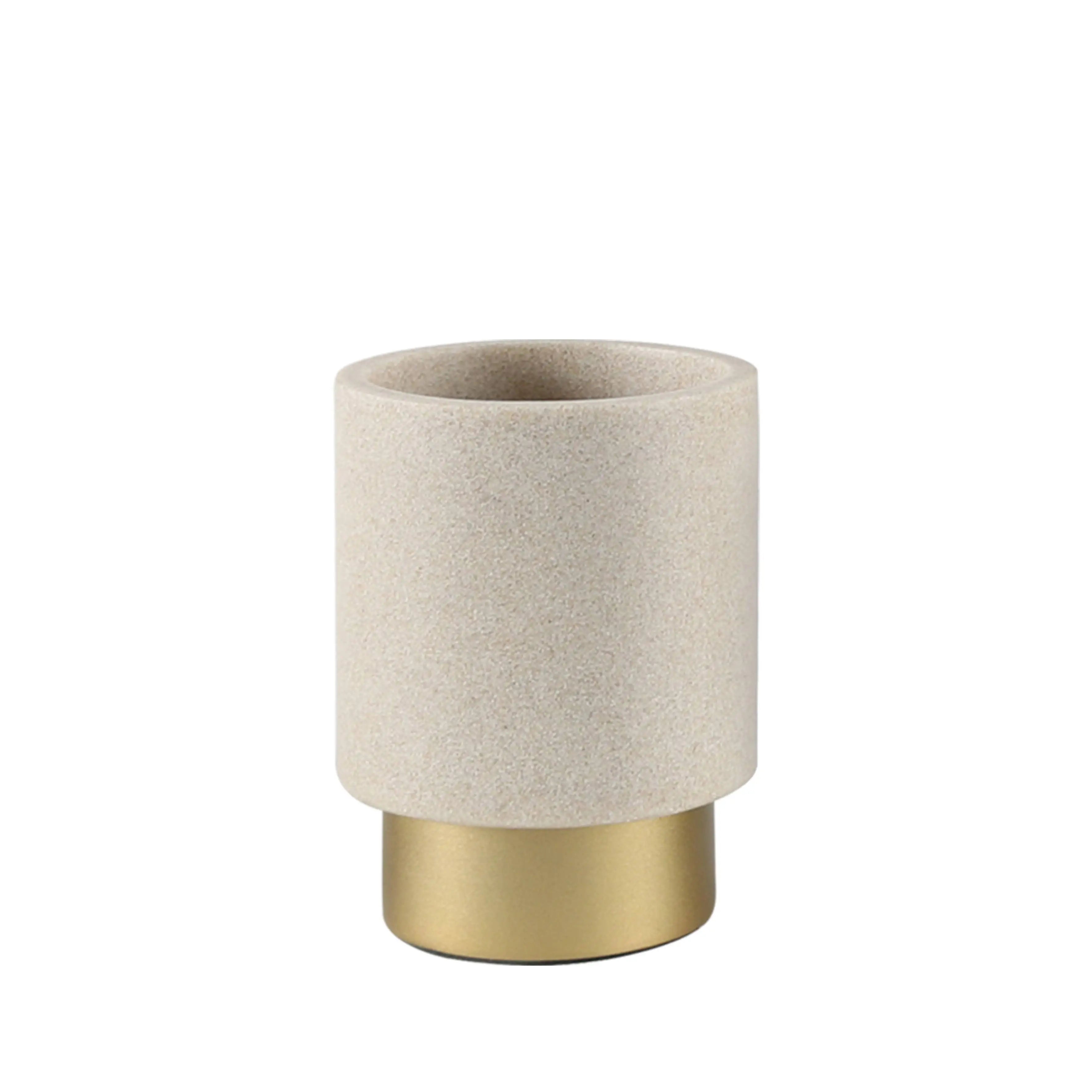 Gold & Sand Resin Luxury Bathroom Bundle — 6-Piece Set with Mirror | Resin-25-06101