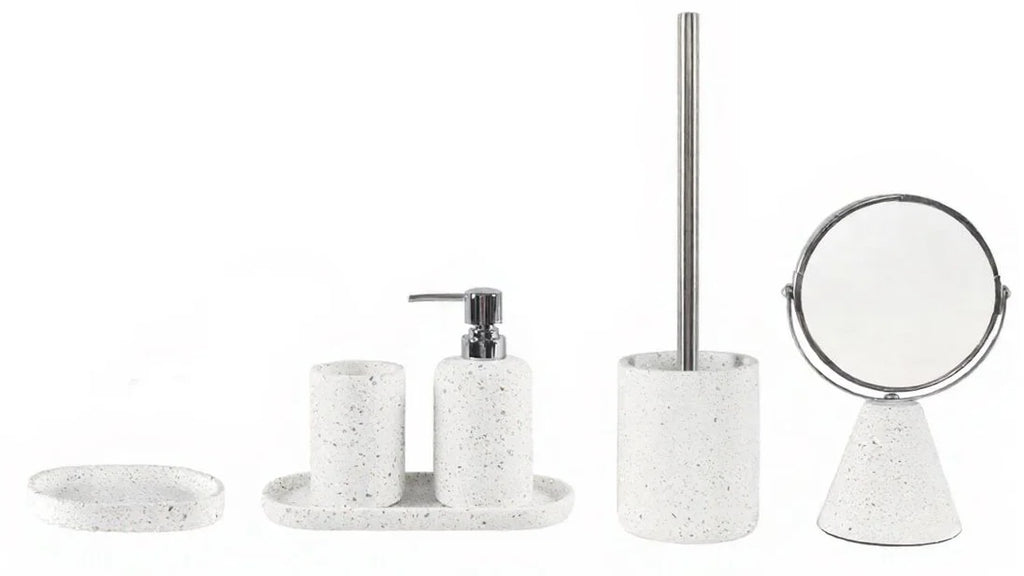 Nordic Terrazzo Cement Bathroom Bundle — 6-Piece Set with Mirror | Cement-25-06102