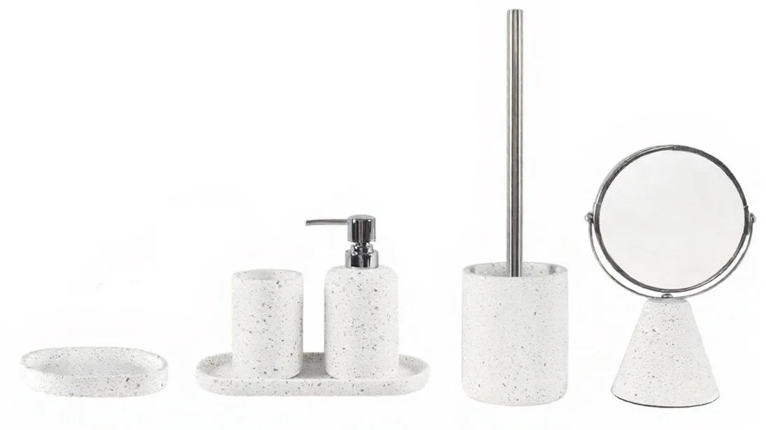 Nordic Terrazzo Cement Bathroom Bundle — 6-Piece Set with Mirror | Cement-25-06102