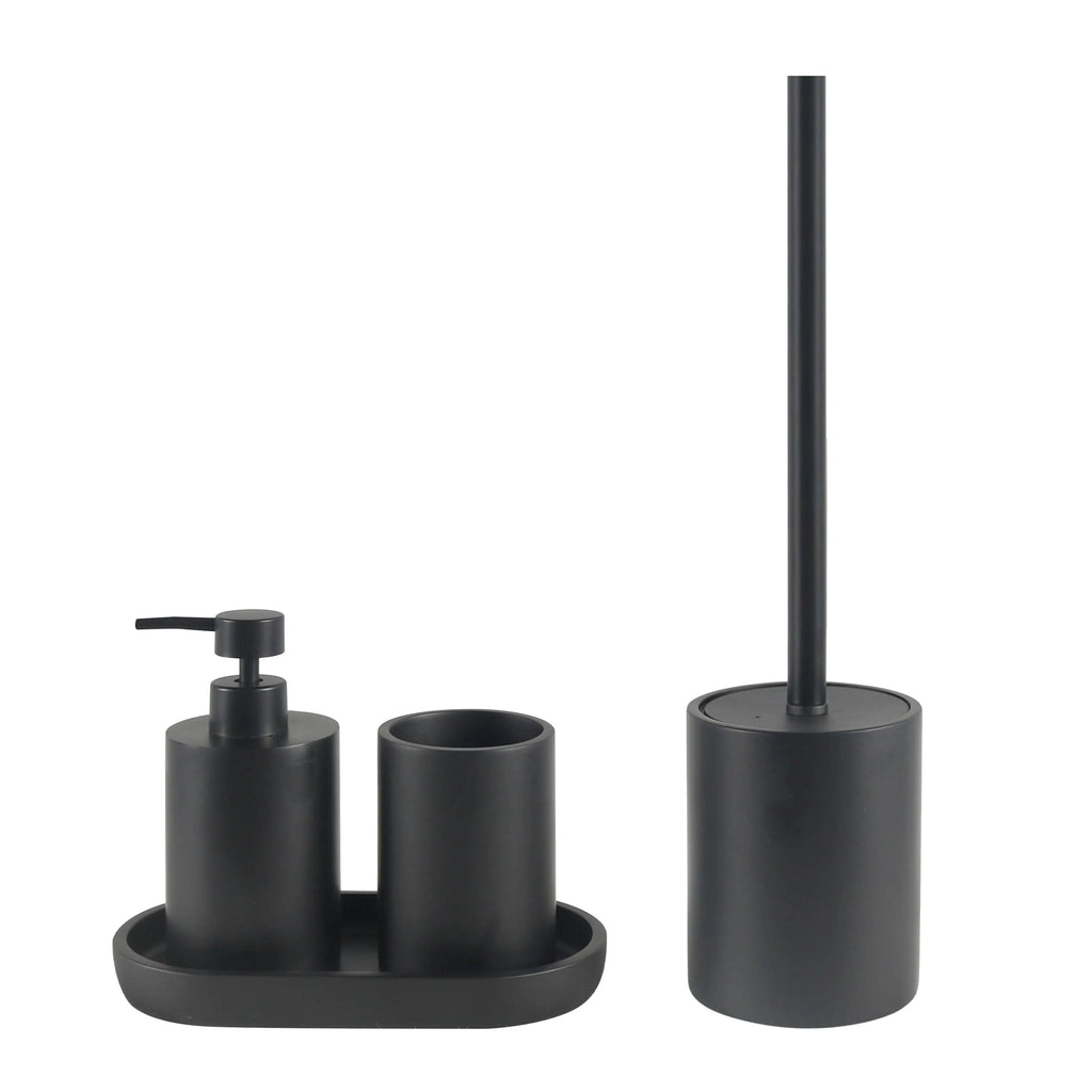 Matte Black Resin Bathroom Accessories Bundle — 4-Piece Set with Tray | Resin-25-0697