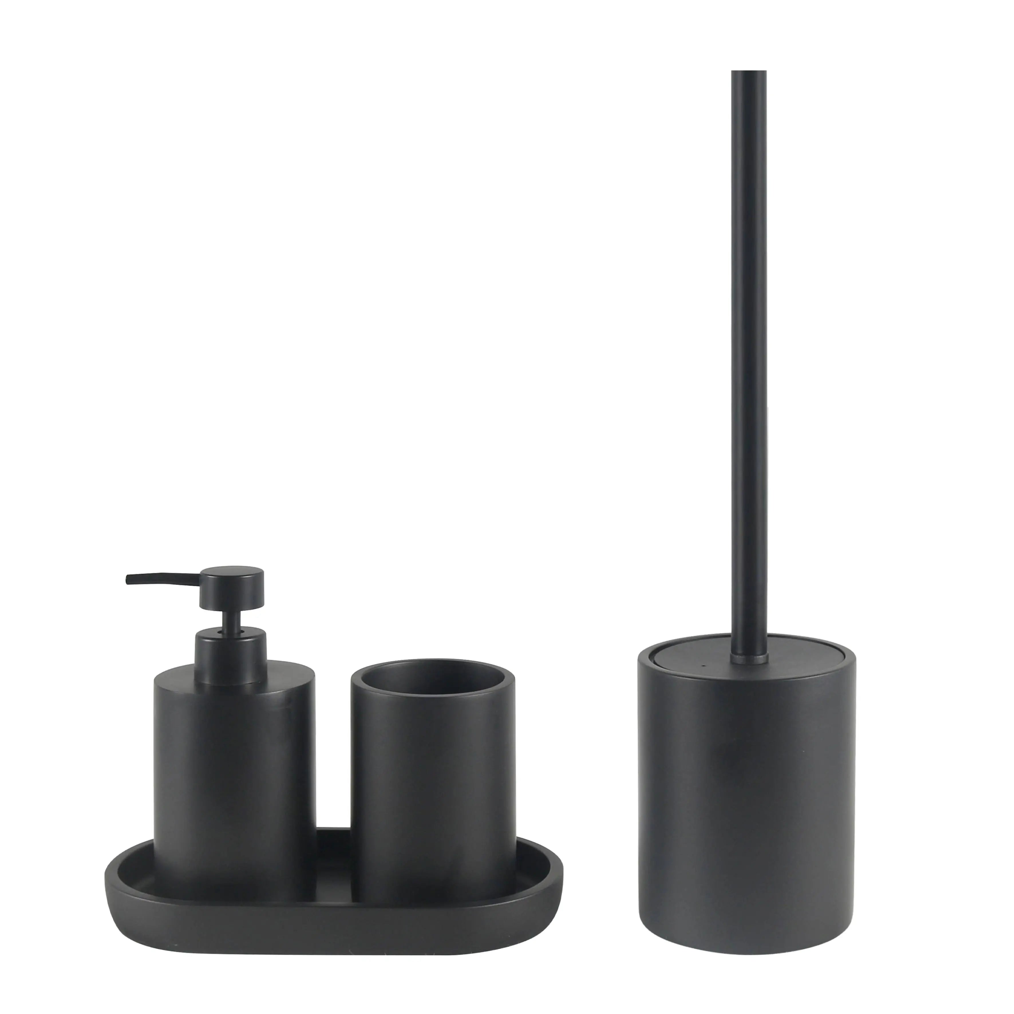 Matte Black Resin Bathroom Accessories Bundle — 4-Piece Set with Tray | Resin-25-0697