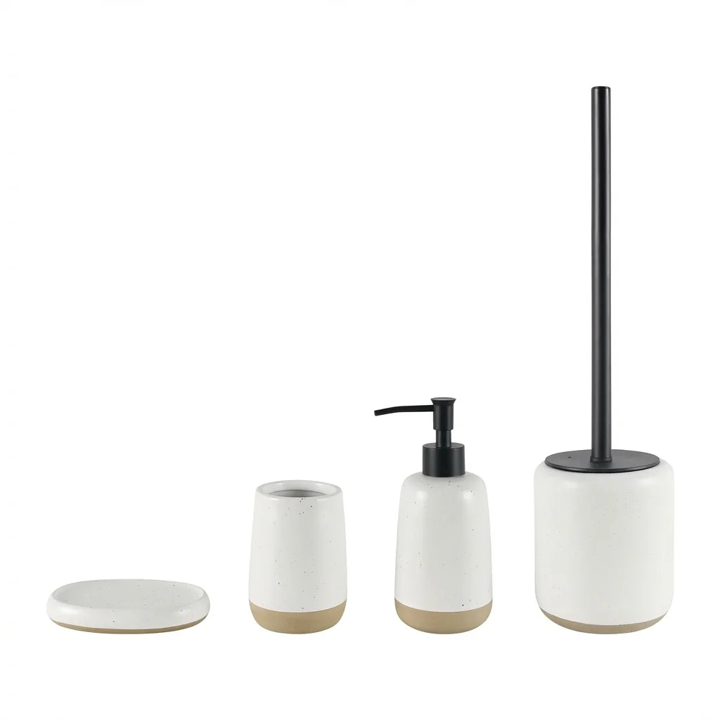 Two-Tone White & Beige Ceramic Bathroom Bundle — 4-Piece Set | Ceramic-25-0644