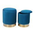 Peacock Blue Velvet Round Ottoman Set