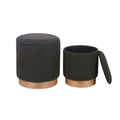 Dark Grey Boucle Round Storage Ottoman Set of 2