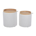 Beige Chenille Round Storage Ottoman Set of 2 with Tray