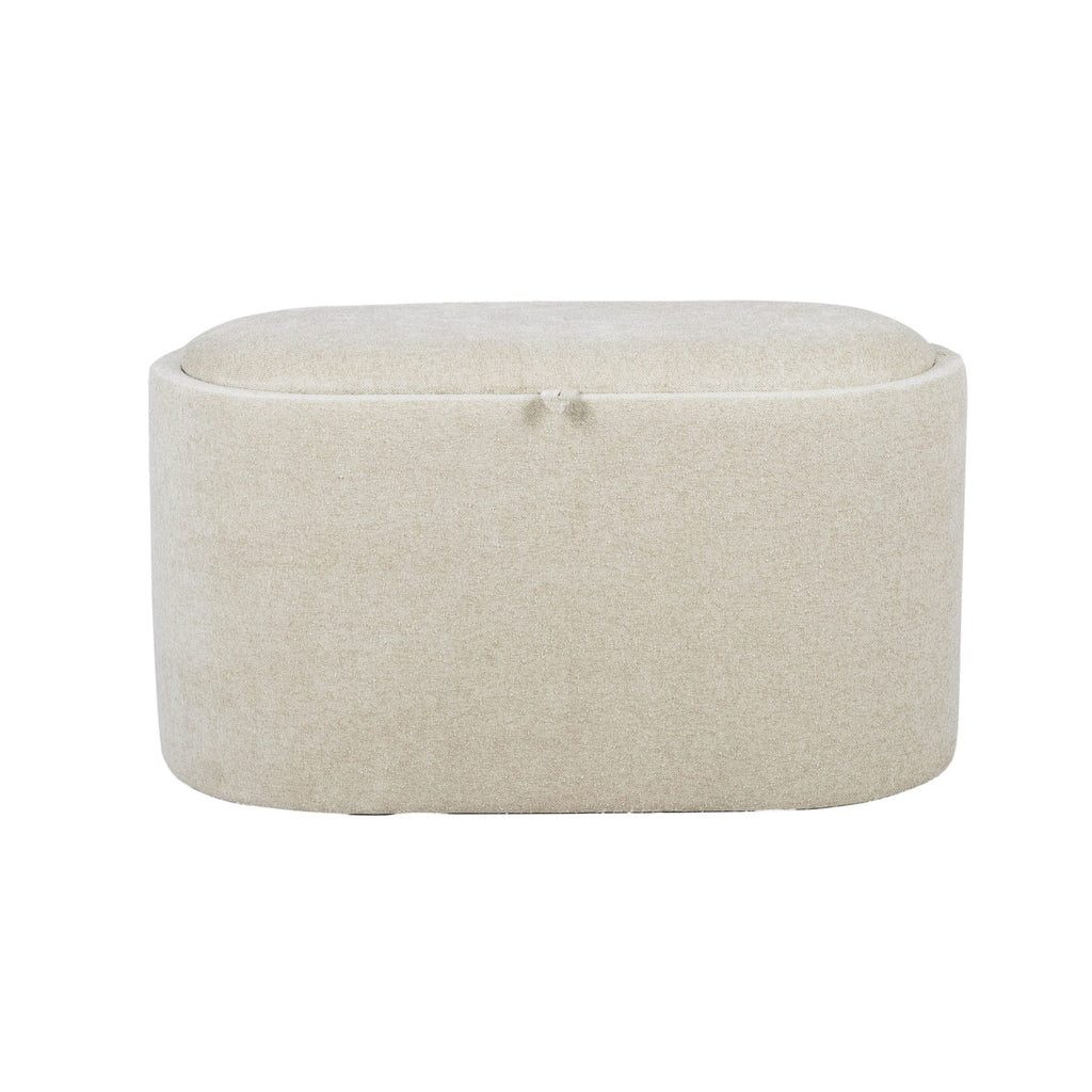 Beige Chenille Rectangular Storage Ottoman Bench - Storage View