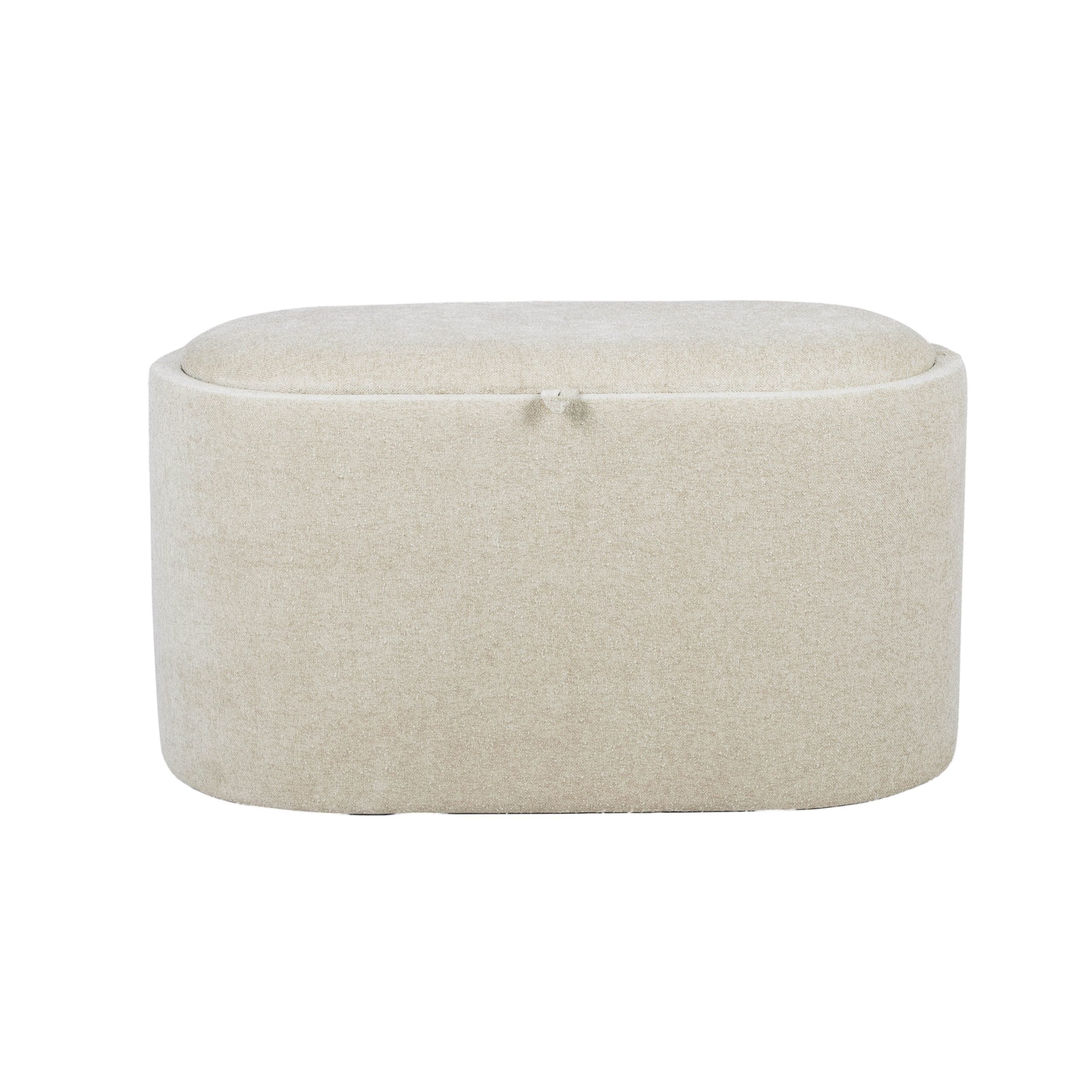 Beige Chenille Rectangular Storage Ottoman Bench - Storage View