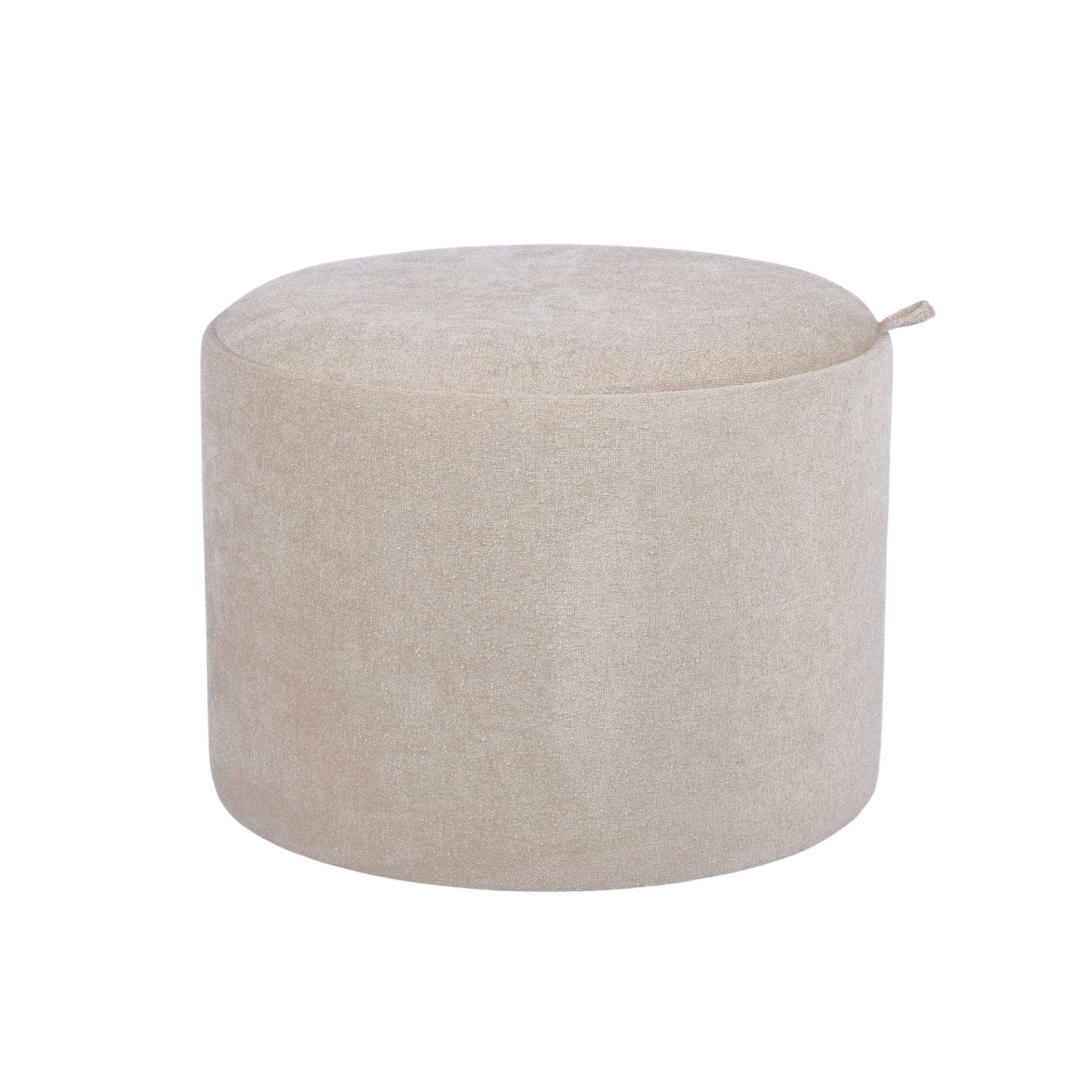 Beige Chenille Round Storage Ottoman with Tray 56cm - Storage View